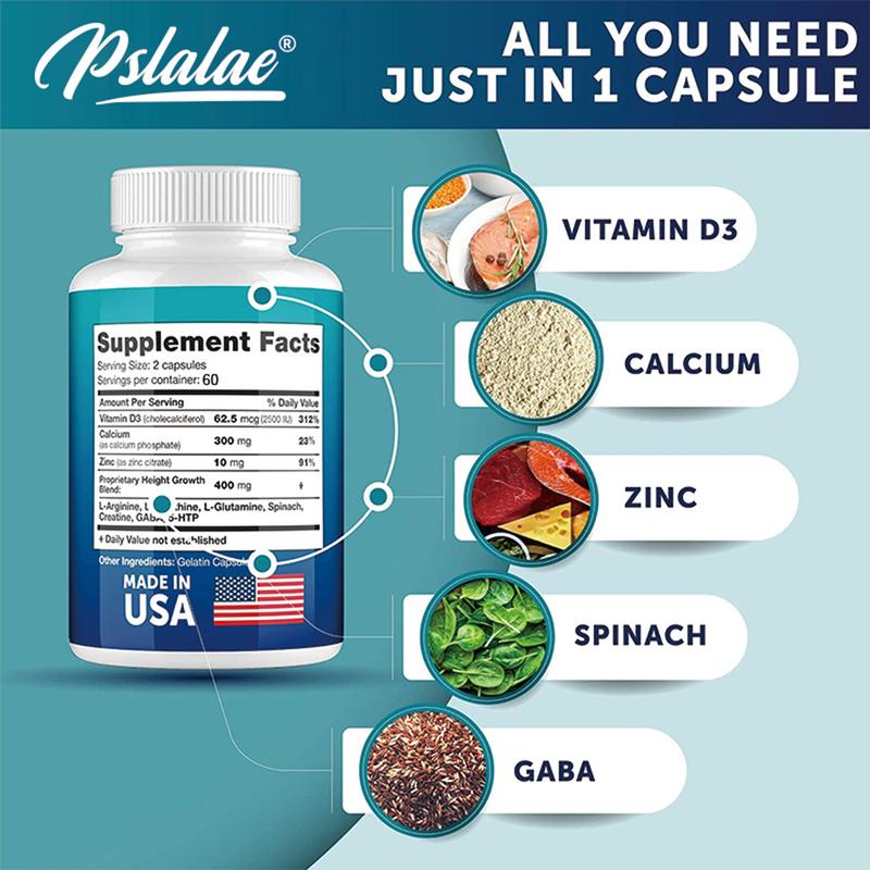 Pslalae Growth Capsules - Natural Height Increaser -120 Capsules Glucosamine Nutrients Dietary Chondroitin