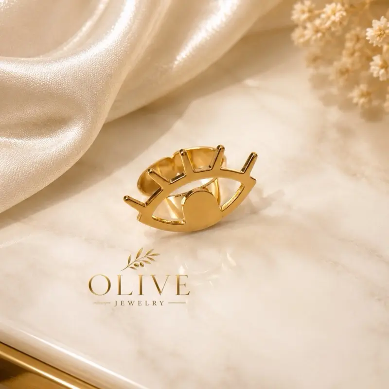 Olive Jewelry Eye Ring- adjustable ring with eye shape brass non tarnish material perfect for everyday use