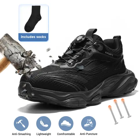 Men's Steel Toe Impact Toe Guard Safety Shoes - Women's Optional, Twist-Lock Laces, Kevlar Puncture Resistant, Rotating Buckle, Air Cushion, Breathable Fabric, All-Day Comfort, All-Seasons Work Footwear, Work-to-Day Casual Style