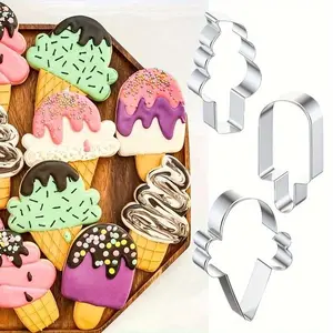 Ice Cream Shaped Cookie Cutter, 3 Counts Stainless Steel Biscuit Mold, Ice Cream Popsicle Cake Mold, Baking Tools, Kitchen Accessories