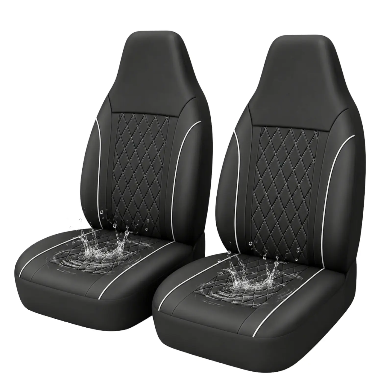 AUTOYOUTH PU Leather Car Seat Covers Front Set 2PCS, Waterproof Diamond Stitch Design High Back Car Seat Protectors, Universal Fit for Cars SUVs Trucks, Airbag Compatible, Car Interior Accessories