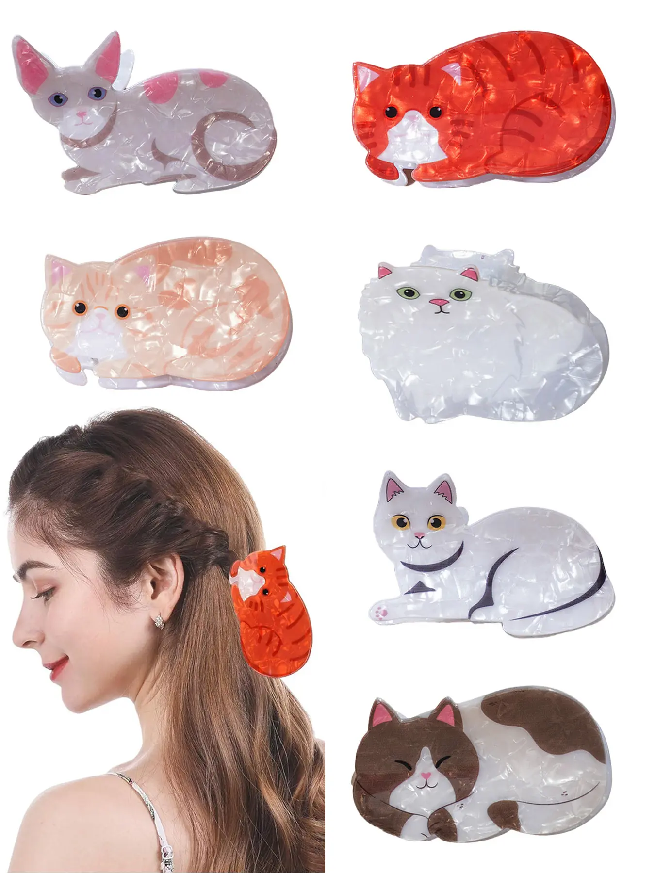 3-piece set of cat shaped hair claws, suitable for short and long hair, cute pet hair clips suitable for cat enthusiasts, ladies and girls hair clips, Decorative hair clips, Hair Styling Clips, Hair Clip Set For Gifting, Claw Clip Pack