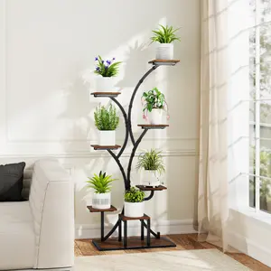 COSTWAY - Indoor Plant Stand with Grow Lights 58" Tall 8-Tier Corner Metal Plant Shelf-Set of 1