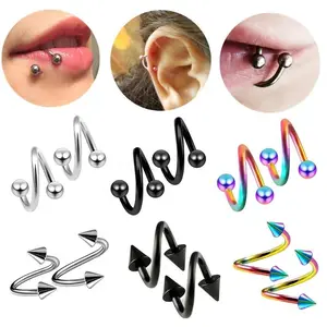 2pc/set Surgical Steel Spiral Twisted Lip Ring Nose Rings 16 Gauge Ear Cartilage Helix Piercing Body Accessories Jewelry Gift