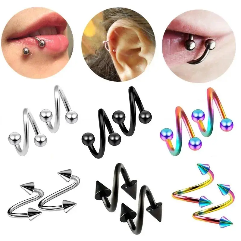 Unisex 16g Surgical Steel Labret Set - 1 Pair Spiral Twisted Body Jewelry for Daily Basic Lip, Nose, Ear Cartilage Helix Piercing Accessories Gift