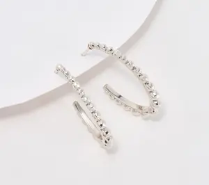 JAI Sterling Silver Graduated Hammered Bead 1-1/4" Hoops