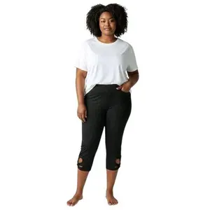 Women's Legging - Black Capri with Ripped Hems, Comfortable & Stylish for Everyday Wear