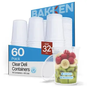 Plastic Deli Containers with Lids 32 oz (Pack of 60) – Leak-Proof, BPA-Free Food Storage Containers for Soup, Slime & Meal Prep, Stackable, Microwave, Dishwasher Safe, Reusable Clear Plastic