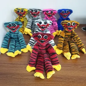 Striped Teal Huggy Wuggy Plush Doll, Poppy Playtime Horror Game Stuffed Toy, Spooky Monster Collectible Plushie Gift