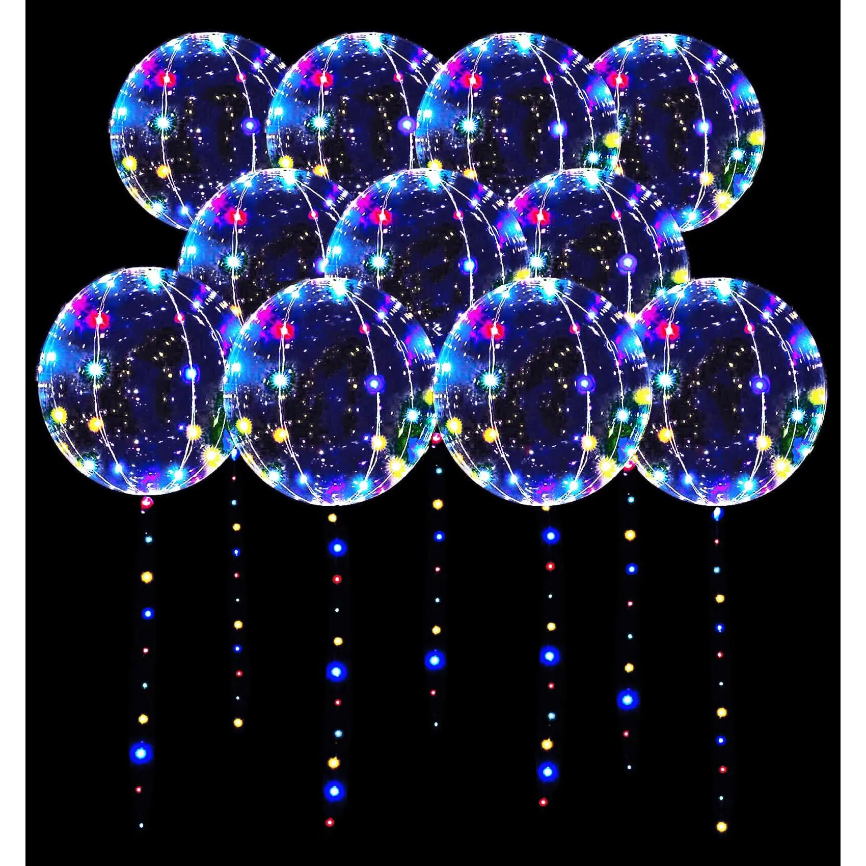 Led Balloons 10 Pack  Light Up Clear Glow 20 Inches With String Lights For Valentine's Day Christmas Wedding & Birthday Parties
