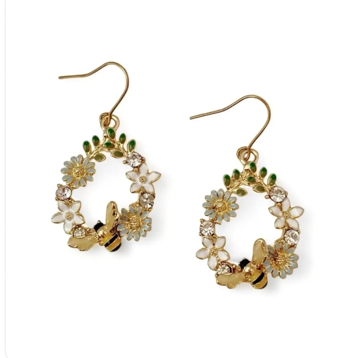 Honey Bee Flower Dangle Drop Earrings for Women