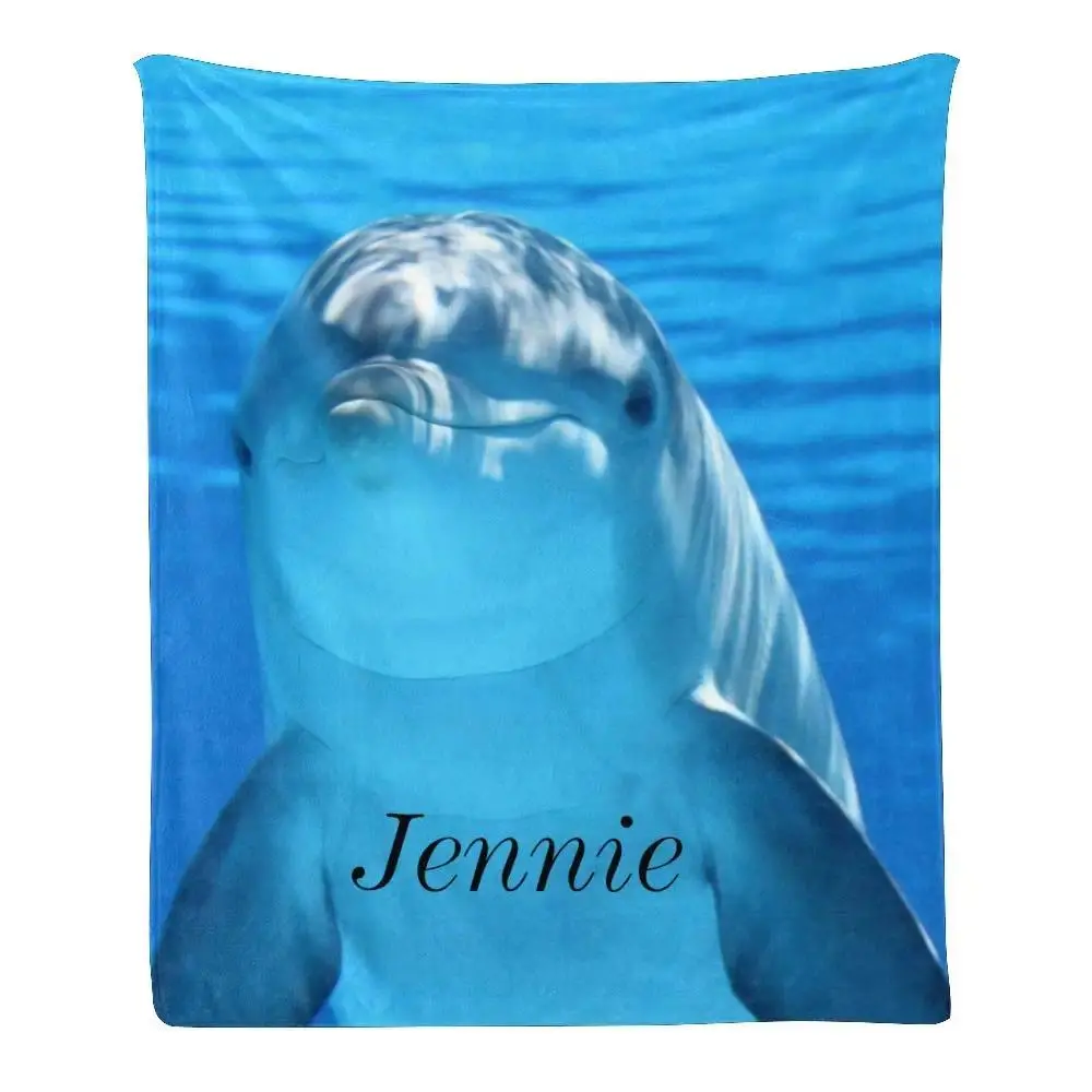 Cute Dolphin Blanket Ocean Marine Animal Flannel Fleece Throw Coastal Beach Room Decor Kawaii Aesthetic Soft Warm Plush Bedding Couch Sofa Living Bedroom Teens Adults