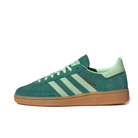 Women’s Adidas Handball Spezial Classic Retro Style Sneakers - Collegiate Green Spark/Gum, Retro Look, Handball Inspired, Suede Upper, Removable Insole, Gum Rubber Sole, Premium Casual & Athletic Wear