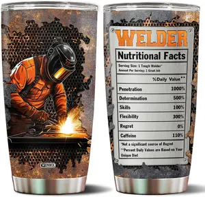 Welder Nutrition Facts Tumbler Cup, Welding Insulated Stainless Steel, 20oz Tumbler Cup, Travel Mug with Lid, Unique Gift for Welders, Husband, Wife, Christmas, Birthday, Mother's Day, Father's Day