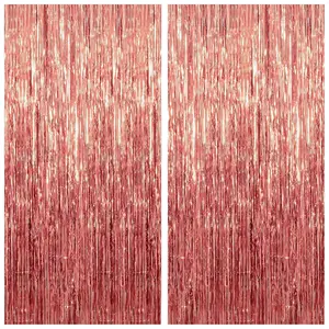 Rose  Fringe Backdrop Curtains - 3.2 x 6.5 , Pack of 2 Metallic Tinsel Streamer Foil Backdrop, Graduation Decorations 2026, Photo Booth Backdrop, Rose  Party Decor