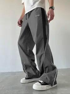Unisex Striped Print Side Zipper Waist Sports Pants, Comfortable Casual Trousers for Daily Wear, Breathable All-Season Workout Pants