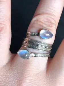 Size 8 US, Rainbow Moonstone silver ring