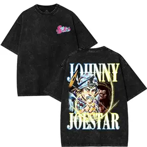 Johnny Joestar JoJo's Bizarre Adventure T Shirt For Men's Clothing Washed Cotton Casual T-shirt Short Sleeve Loose Tees Tops