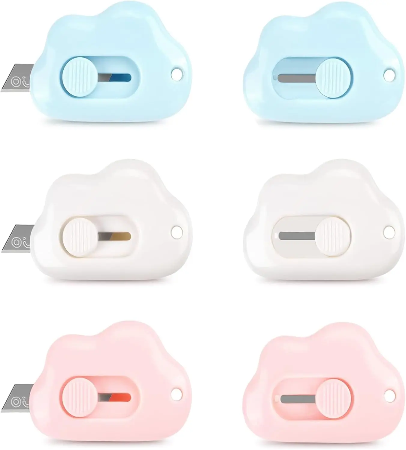 6 Pcs Cute Box Cutter Retractable, 3 Colours Cloud Box Opener, Small Box Cutter, Mail Package Opener, Suitable for Card Making, Gift Wrappin,for Home and office