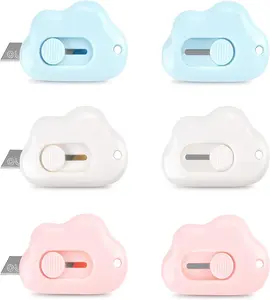 6 Pcs Cute Box Cutter Retractable, 3 Colours Cloud Box Opener, Small Box Cutter, Mail Package Opener, Suitable for Card Making, Gift Wrappin,for Home and office