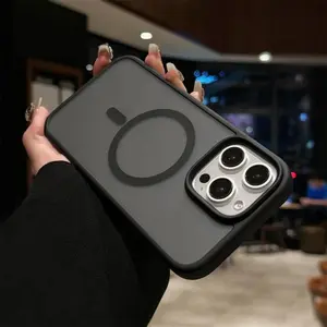 High-end matte skin-touch black mobile phone case suitable for iPhone17Promax 16Promax 15Plus 14Pro 13 12 Pro Max Plus supports magnetic suction wireless charging matte translucent anti-shock and anti-fall Apple mobile phone case Smartphone Protection