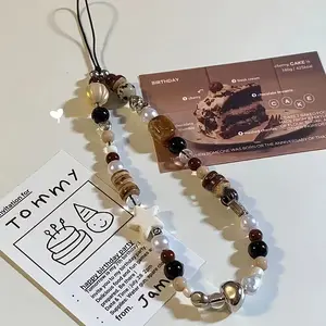 2pcs、3pcs、4pcs Retro brown bead star CCD camera accessories, phone lanyard DIY handmade anti loss strap