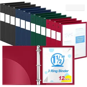 12 Pack 1.5 Inch 3 Ring Binders with Clear Front Cover and 2 Pockets, 8.5'' x 11'' Plastic Flexible Binders Organizer for School Office , Hold 350 Sheets(1.5 Inch,Classic Color)