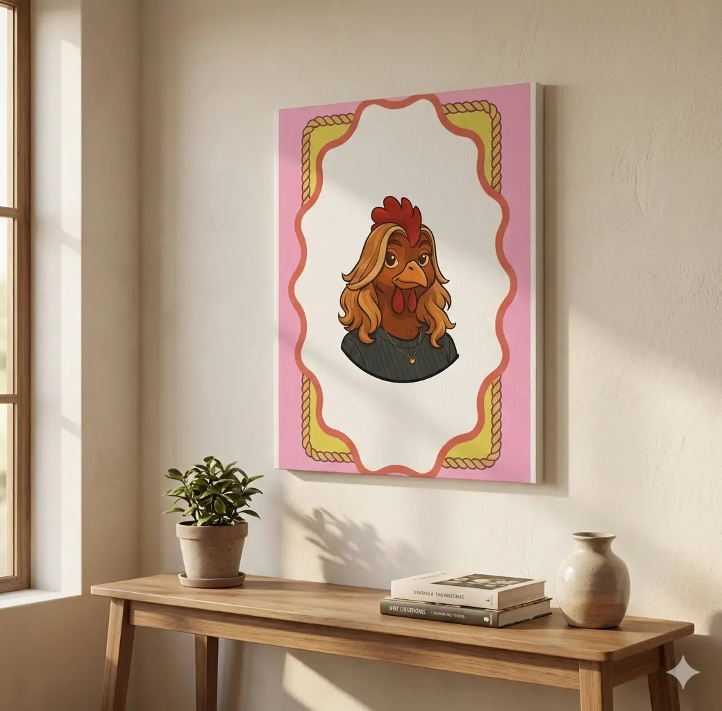 Get Clucked™ Custom Photo Chicken Canvas Wall Art – Personalized Cartoon Portrait Print – Funny Valentine’s Gift & Home Decor