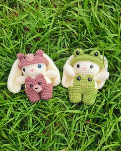 Made to Order Crochet Amigurumi Bunny in Bear or Frog Costume Plushie Stuffed Animal