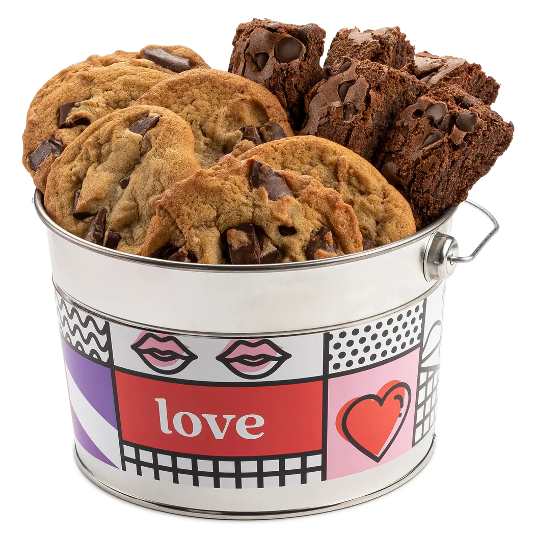 DAVID'S COOKIES Love Bucket Chocolate Chip Cookie and Brownie Sampler, Romantic Snack Gift
