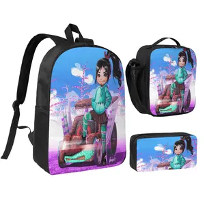 Vanellope von Schweetz princess Three piece backpack set young backpack combination backpack lunch bag pencil case