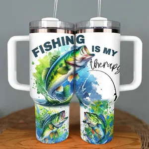 Fishing Is My Therapy Tumbler – Bass Fishing Angler Gift For Dad, Fisherman Lover Coffee Mug, Funny Fishing Lover Cup, Outdoor Fishing Tumbler