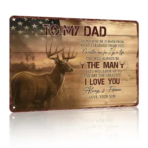 "To My Dad - The Man I Look Up To" Deer Hunting Patriotic Aluminum Metal Sign - 12x8in Father's Day Decor for Man Cave