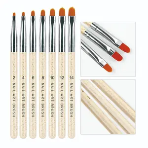 7-Piece Acrylic Glitter Nail Art Brush Set, Round Tip Extension Gel Pen, Nail Sticker Shaping Pen, Nail Painting Kit (sizes 2-14), Nail Art Tool