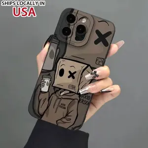 Cartoon Box Boy Pattern Phone Case Full Body Shockproof Protective Cover Compatible with iPhone X 11 12 13 14 Pro Max 15 14 Plus All-inclusive Phone Accessories