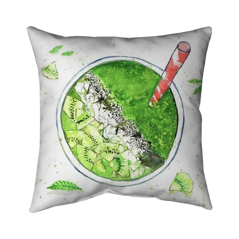 Begin Home Decor 5542-1818-GA110 18 x 18 in. Green Smoothie - Kitchen Leaves Outdoor Throw Pillow - Home Decor