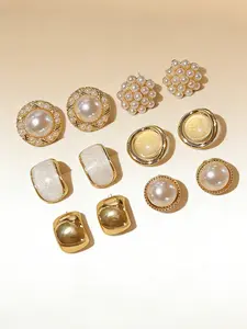 6 pairs Vintage Luxury Earrings Set, High Quality Earrings, Imitation Pearl Studs, Simple Oil Drop Geometric Dangle Earrings, Perfect for Parties & Daily Wear