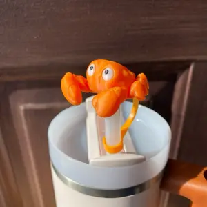 Vibrant Orange King Crab Cute Straw Toppers and Charms for Stanley Tumbers & 9.5mm Straws with Durable PLA Design - Stylish, Beverage