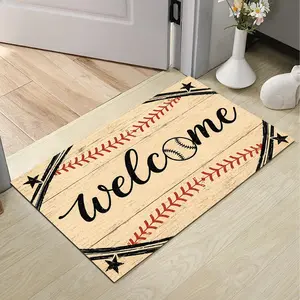 Baseball Welcome Mat for Front Door - Rustic Wood Design with Stitches - Non-Slip Indoor Outdoor Sports Doormat - Unique Gift for Baseball Fans, Coaches - Entrance Floor Rug