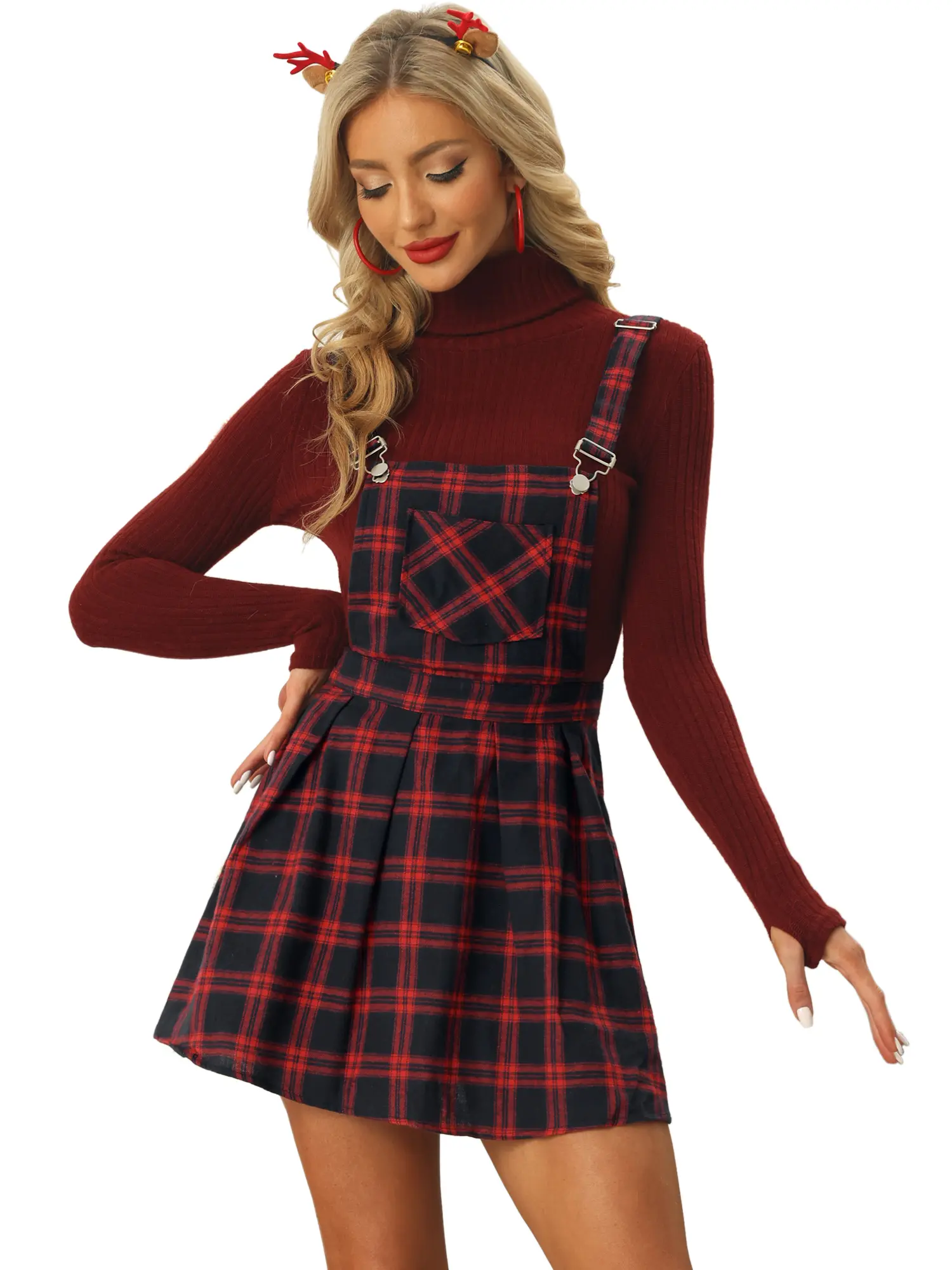 INSPIRE CHIC Checks Adjustable Strap Pinafore Overall Dress Suspender Skirt