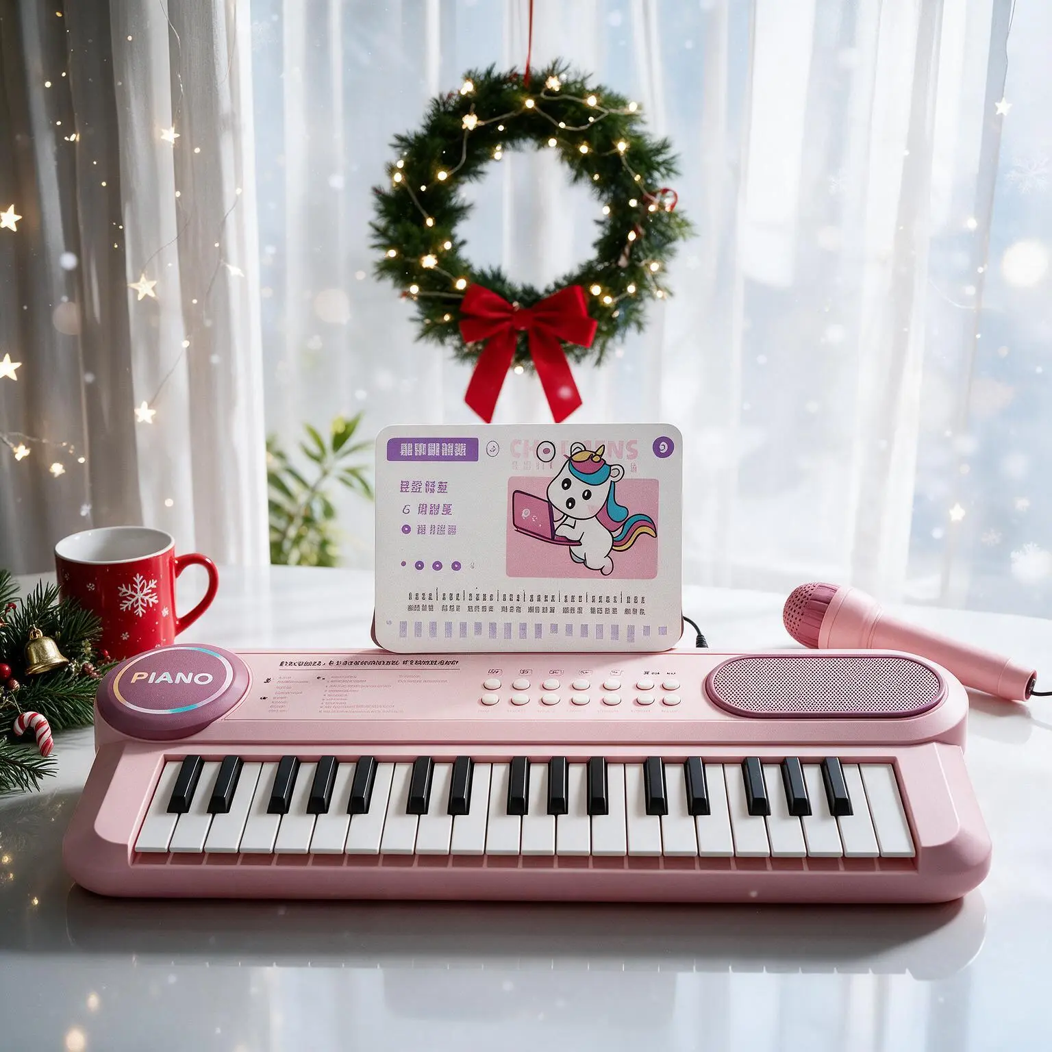 37-Key Compact Electronic Keyboard Piano for 6+ Months Kids, High-Quality Music Enlightenment Toy with Microphone, Real Piano Functions, Multiple Playing Methods, Interactive Play Tool Fostering Children Development,ideal for Christmas and birthday gifts