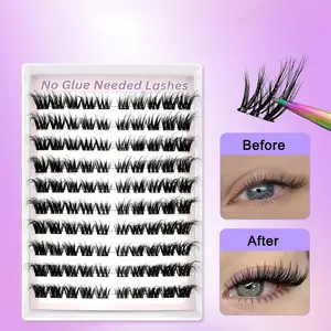 Self Adhesive False Eyelashes Clusters, Mixed Lengths (8-16mm), Transparent Stem, Crossed, Voluminous, Cat Eye, Travel Pack, Gift Set, Glueless Lashes Clusters