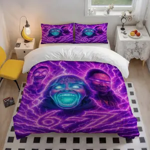 3Pcs Purple 67 Background Art Picture Printed Polyester Elegant Bedding Set, Unique Festive Pattern, Exquisite Christmas Gift, Suits Bedroom & Guest Room, 1 Duvet Cover + 2 Pillowcases (No Insert)