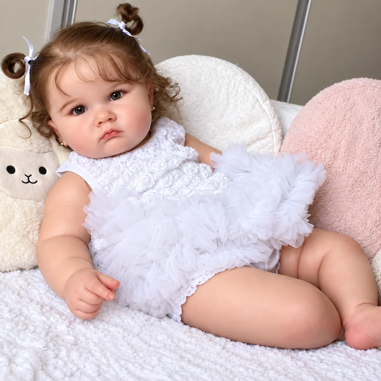 Realistic 60cm 24inch Soft Vinyl Reborn Baby Fat Big Doll with 3D-Paint Skin and Vascular Vein Toddler Toy for Girl Kids Art Gift (not including Sheep)