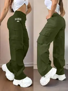 Women's casual cargo pants – medium stretch, high-waisted design with practical pockets.