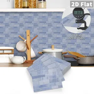 10PCS/Box PE Crystal Foam Tile Stickers (Color Box), GST Light Blue Gradient Long Strip Mosaic, Waterproof Oil-Proof Anti-Collision Tile Stickers for Kitchen, Bathroom, Ceiling, Tiles, Old Wood Board Home Decor