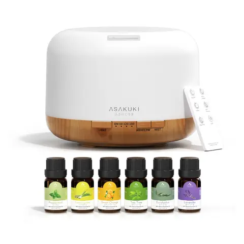 ASAKUKI 500ml Polypropylene Plastic Essential Oil Diffuser - Cool Mist Humidifier, Natural Aromatherapy, Color Changing Nightlight, Auto-Off, 23db Quiet Mist, Diffuser for Home, Sleeping Aid, Room Decor, Gift Box (TikTok Shop Back to School)