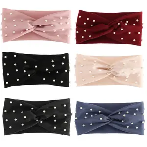 6-Piece Solid Color Pearl Headband Set - Simple, Versatile Crossover Elastic Headbands for Face Washing, Sports, Sweat Absorption