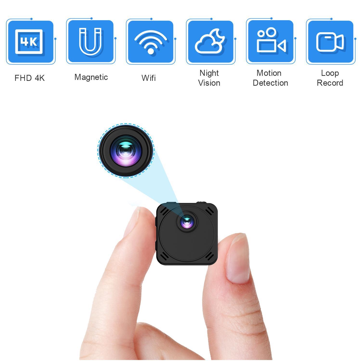 R89 4K Mini Spy Camera WiFi Hidden Wireless Nanny Cam Small Indoor Home Security Secret Cameras Tiny Micro Surveillance Camera with Night Vision AI Human Detection PIR Long-Lasting Battery Life Infrared