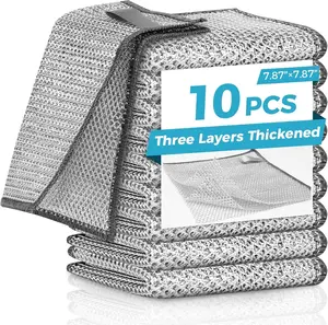 10 Pcs Multipurpose Non-Scratch Wire Dishcloths Double Layer Reusable Dishwashing Rags for Wet & Dry Use, Kitchen Cloth for Sinks, Washable & Durable, wire mesh dish  cloth Magic Thickened Microfiber Cleaning Cloths Scratch-Free Iron Wire Sponge Cloth